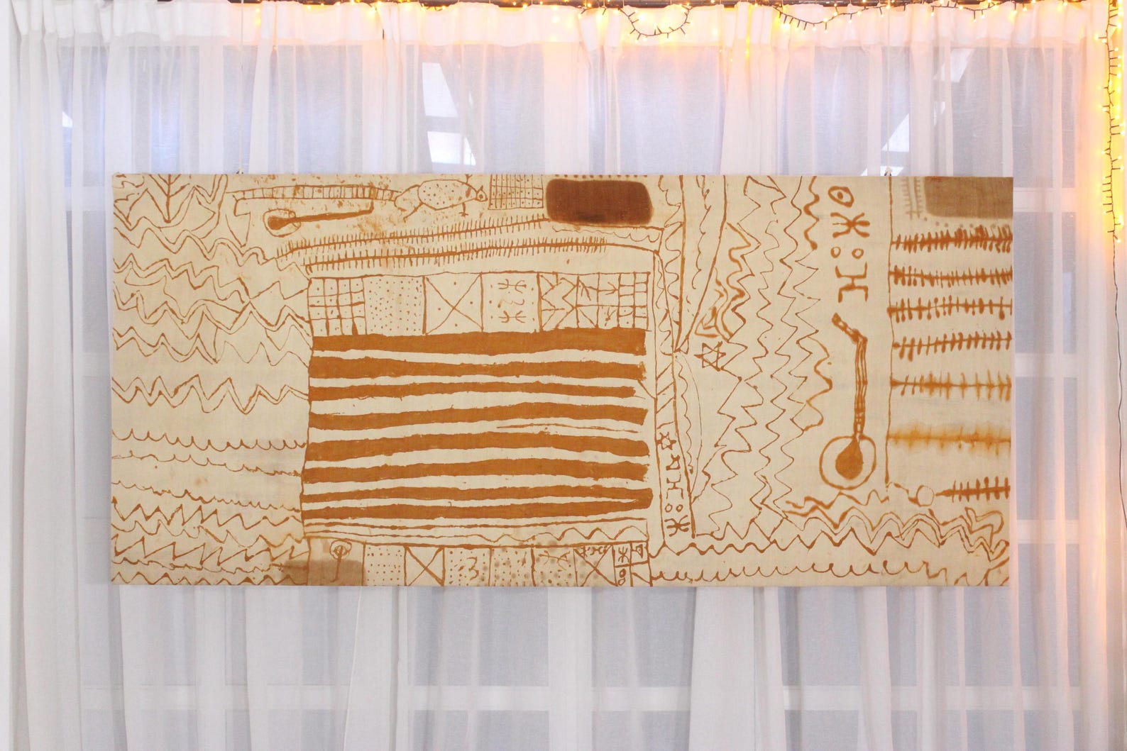 Amazigh Vintage Henna Mounted Chassis Textile Wall Art