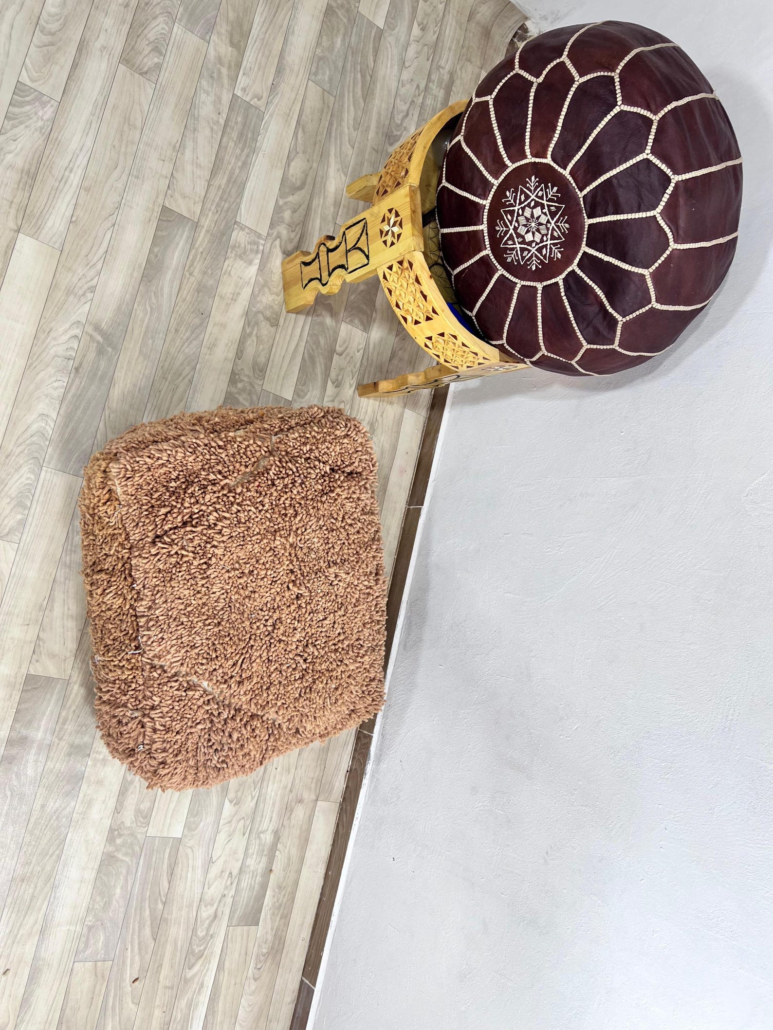 Amazigh Handwoven Berber Wool Floor Pouf with Hanbel Design