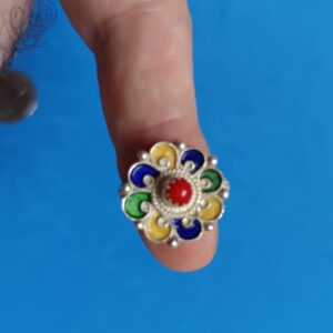 Berber Kabyle Corail Silver Vintage Ring with Coral Design
