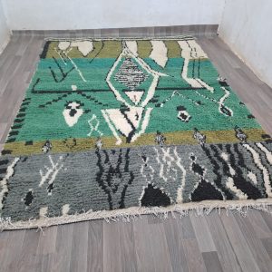 Berber Green Azilal Handmade Wool Rug with Beni Ourain Style