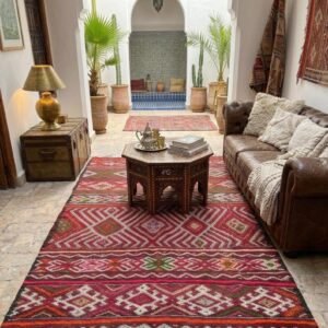 Vintage Berber Amazigh Handmade Tribal Rug with Geometric Motifs