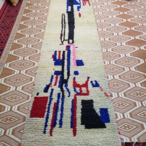 Amazigh Berber Wool Runner Rug with Abstract Geometric Design