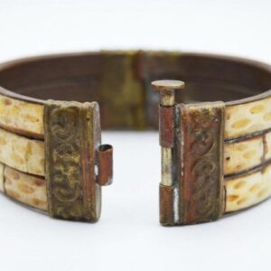 Amazigh Berber Vintage Wide Cuff Bracelet with Bone Brass Design