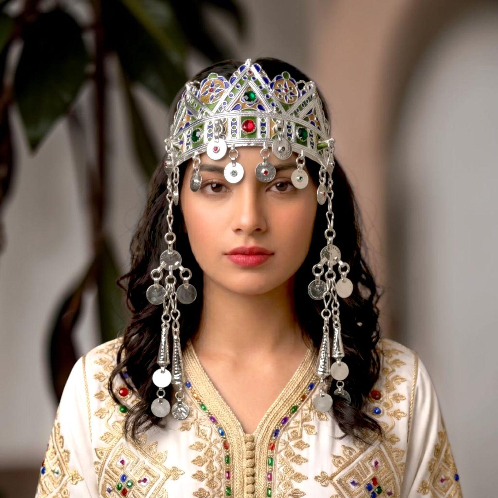Amazigh Berber Silver Plated Headband with Dangle Jewelry Details