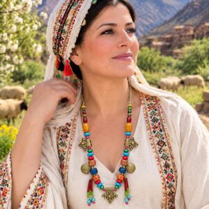 African Berber Amazigh Folk Statement Necklace with Tribal Beads