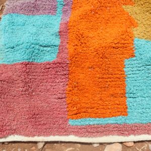 Colorful Berber Boujad Rug with Symbols and Abstract Wool Carpet