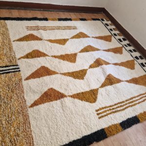 Berber Camel Brown Levels Woven Wool Rug Handmade Carpet