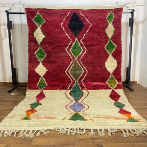 Amazigh Berber Beni Ourain Style Wool Rug with Geometric Tribal Design
