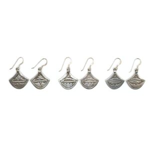 Chiseled Tuareg Amazigh Silver Tribal Dangle Earrings Design
