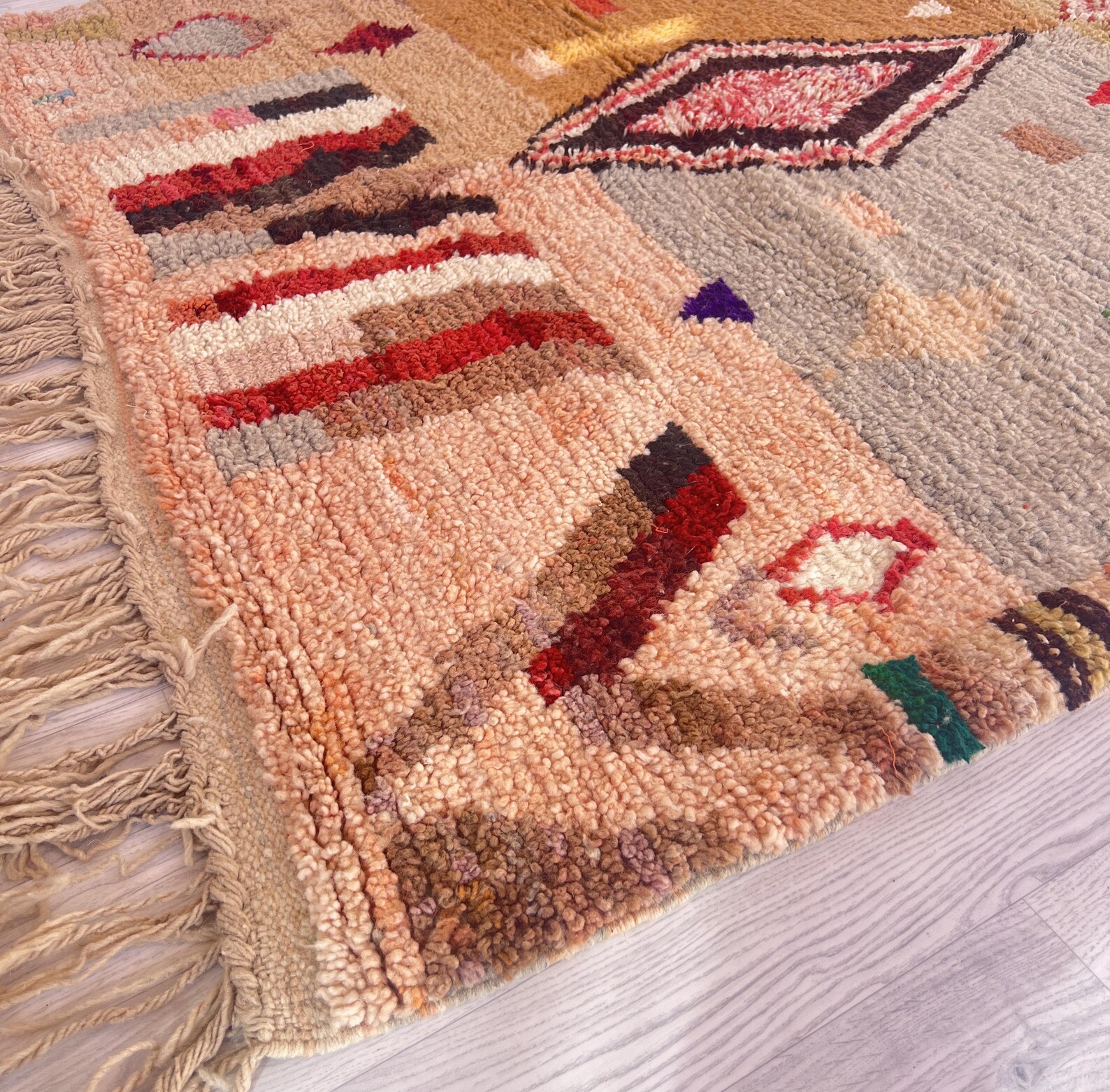 Amazigh Brown Berber Wool Rug Handwoven Tribal Carpet
