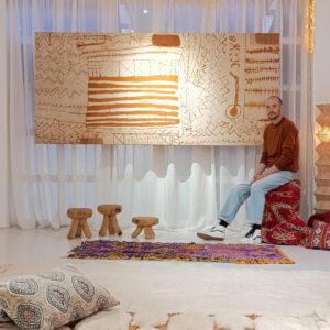 Amazigh Vintage Henna Mounted Chassis Textile Wall Art