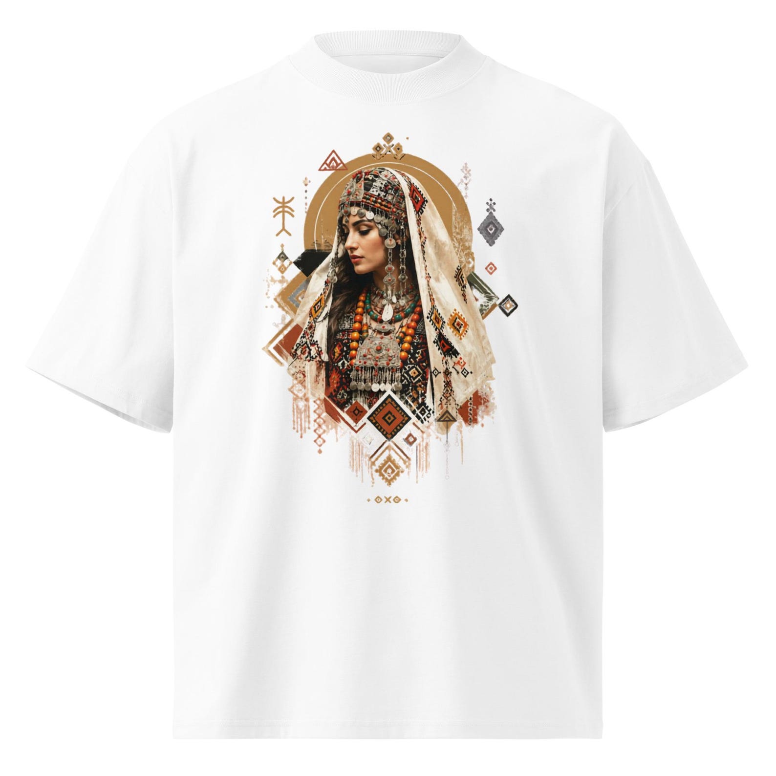Amazigh Berber Tifinagh Organic Oversized Neck Bride Graphic T-Shirt
