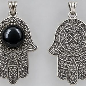 Berber Khamsa Hamsa Necklace with Green Pierre Stone Pendant