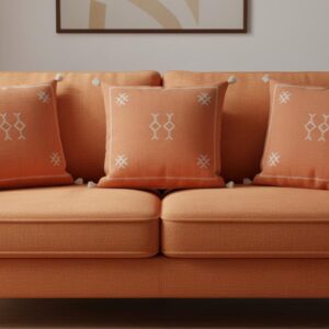 Amazigh Berber Terracotta Pillow Cover with White Geometric Motifs
