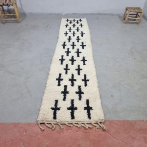 Berber Beni Ourain Handmade Wool Runner Rug Black White Design