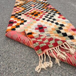 Berber Amazigh Handmade Wool Runner Rug with Colorful Geometric Patterns
