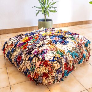 Amazigh Up-cycled Vintage Kilim Zaouj Pouf Floor Decor
