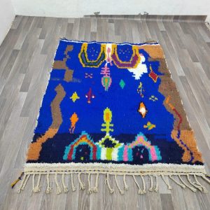 Berber Blue Wool Beni Ourain Handwoven Rug with Ourain Design