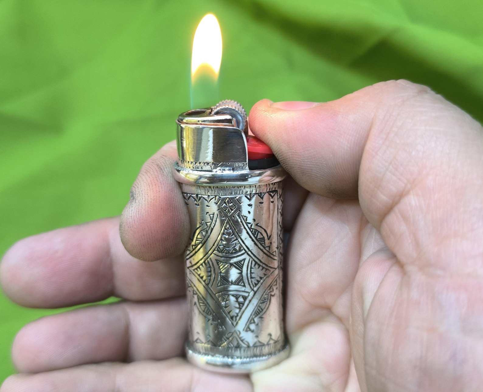 Berber Tuareg Porte Briquet Silver Holder with Engraved Motifs