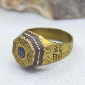 Berber Tuareg Brass Signet Ring with Ebony Wood Inlay