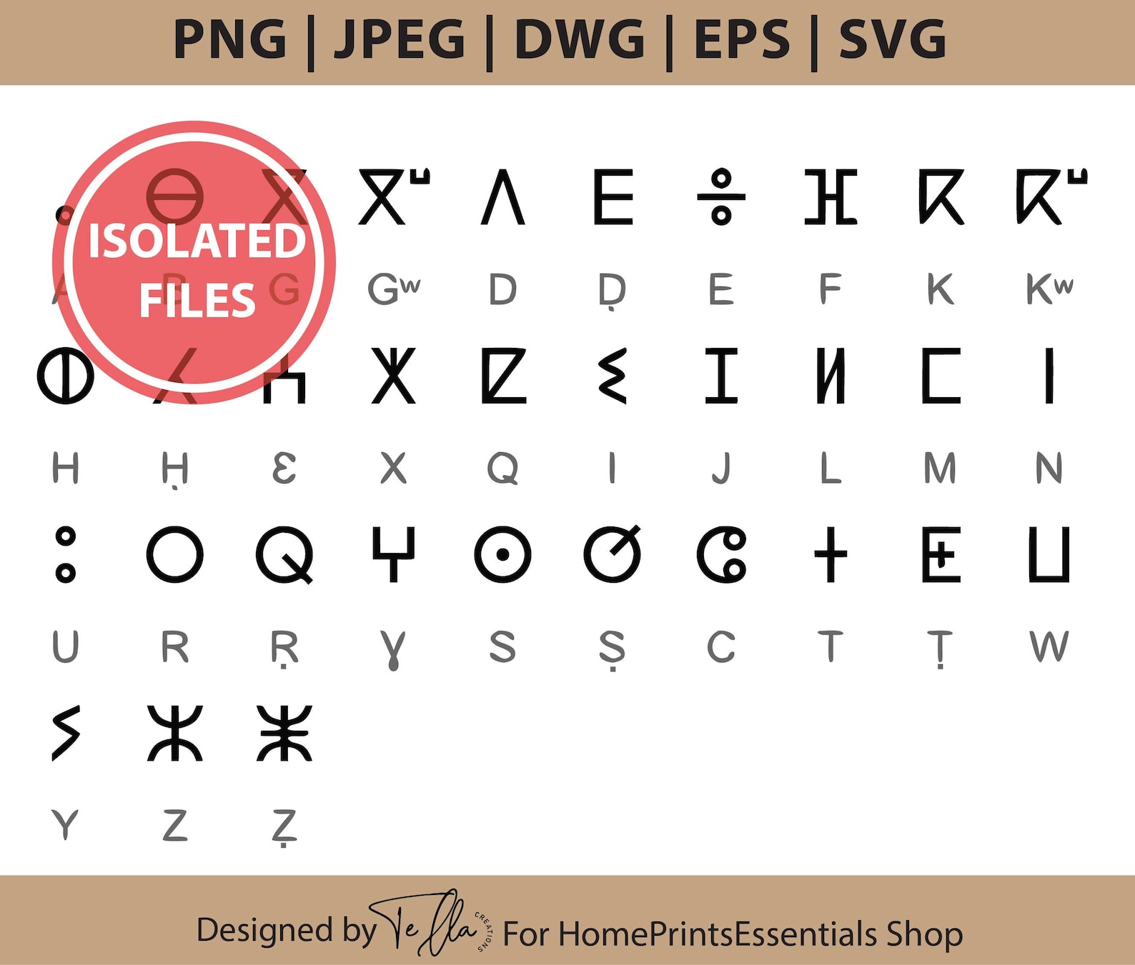 Amazigh Berber Tifinagh Alphabet SVG Bundle Vector Designs
