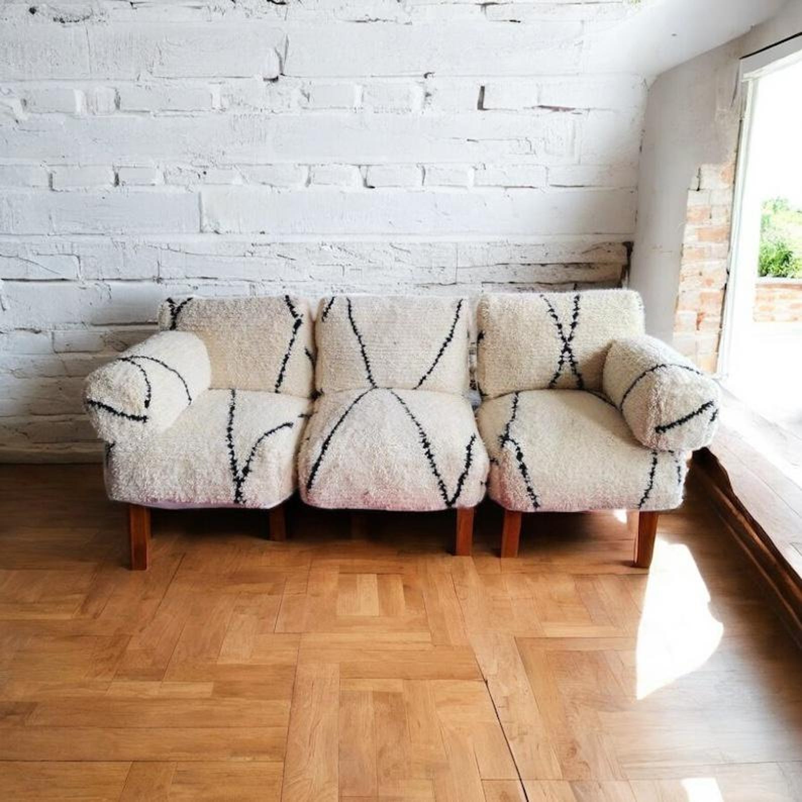 Berber White Black Stripe Floor Sofa Inspired Rug