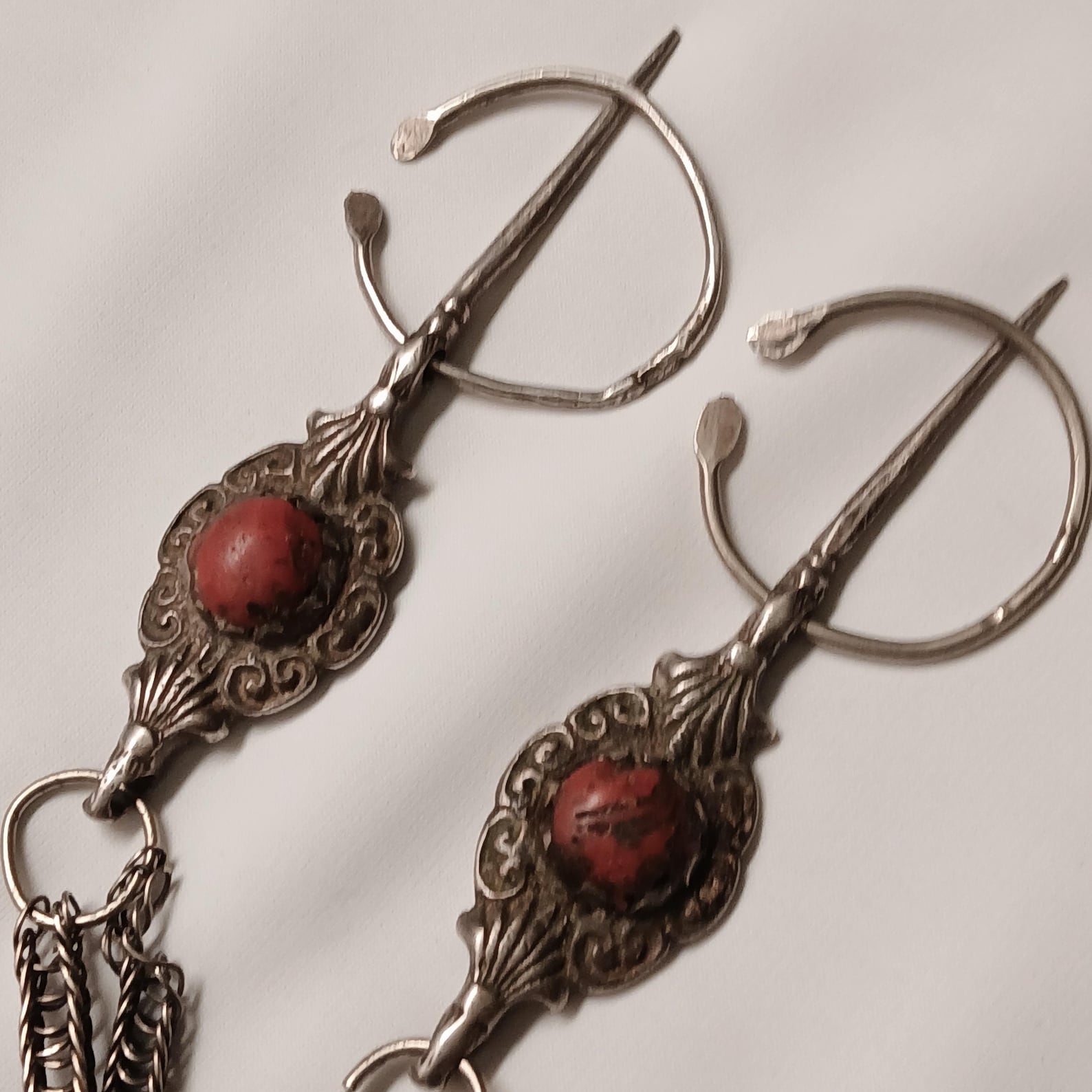 Antique Berber Tizerzai Silver Fibula with Coral Detail Jewelry