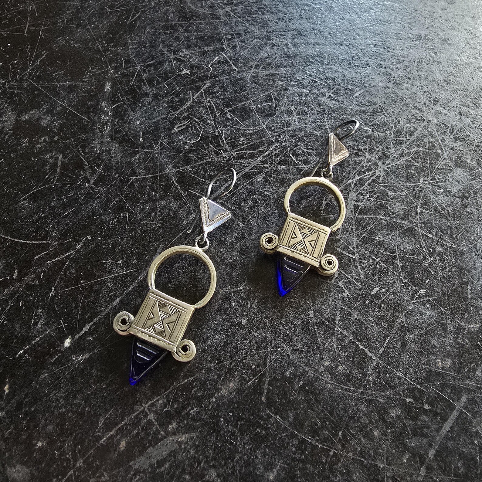 Alter Berber Glas Ohrringe Earrings with Blue Glass Silver Jewelry