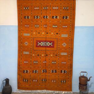 Berber Amazigh Akhnnif Orange Wool Flatweave Rug Handmade Design