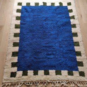 Royal Blue Berber Beni Ourain Inspired Wool Area Rug