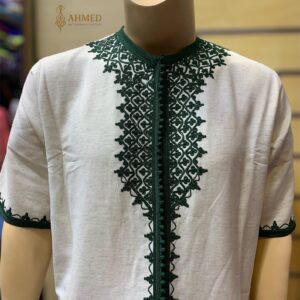 Amazigh Loulan Tunic with Elegant Beige Embroidery for Men