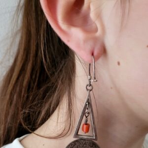 Paire Berber Amazigh Tifinagh Silver Coral Pearl Earrings