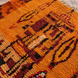 Amazigh Berber Orange Wool Rug Handmade Bohemian Geometric Design
