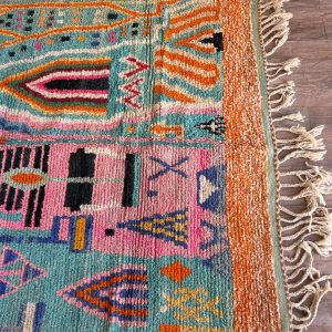 Berber Beni Ourain Hand Knotted Colorful Turquoise Wool Rug