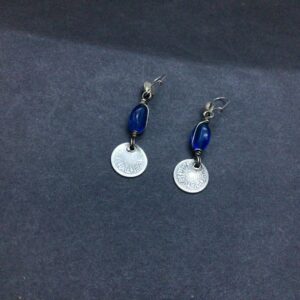 Berber Silver Coin Earrings with Old Glass Bead Design