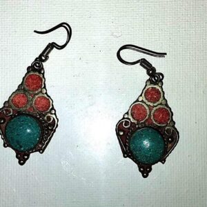 Handmade Amazigh Berber Earrings with Coral Turquoise Accents