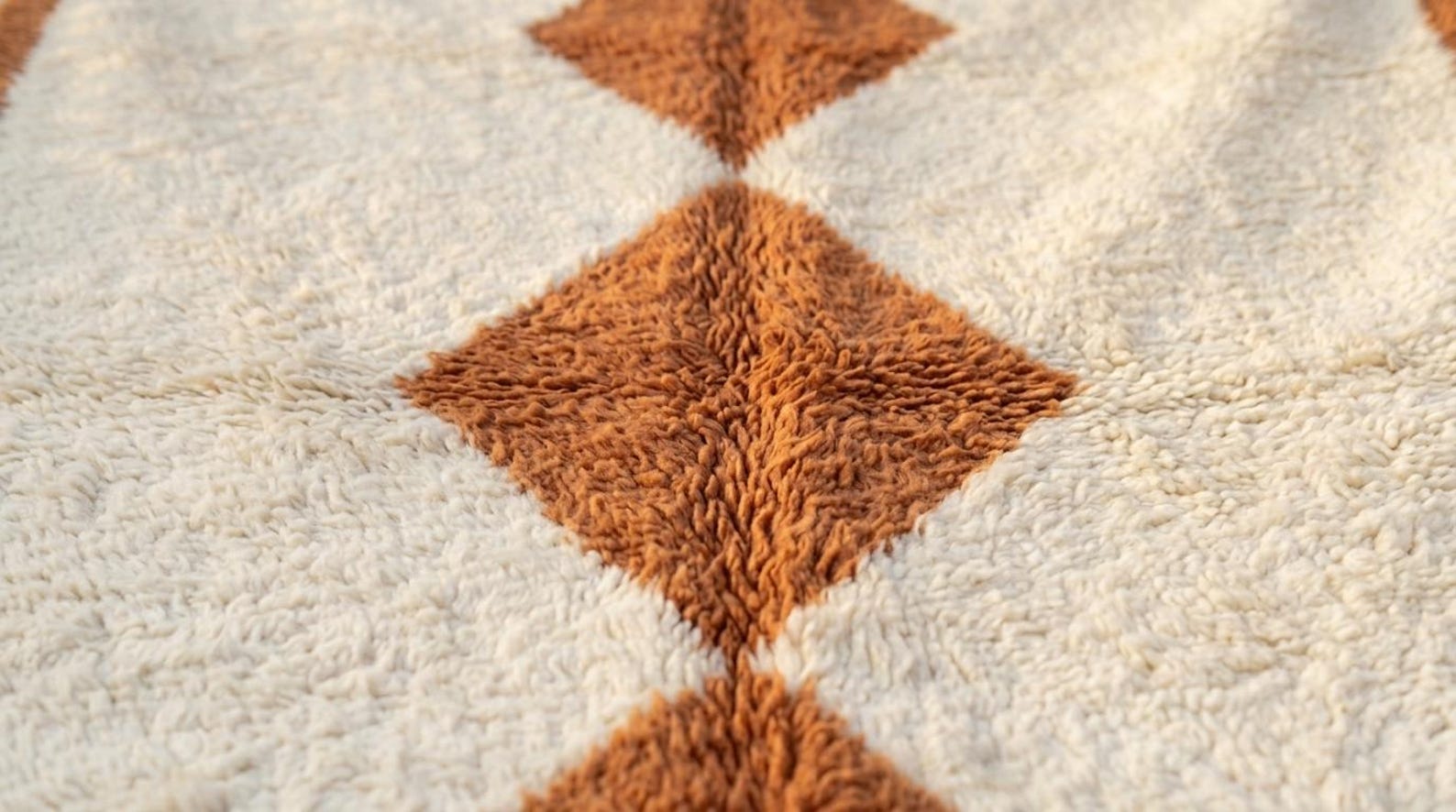 Handwoven Berber Beni Ourain Wool Rug Terracotta Diamond Area Rug