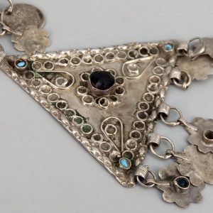 Berber Antique Triangular Pendant Necklace with Long Chain Design