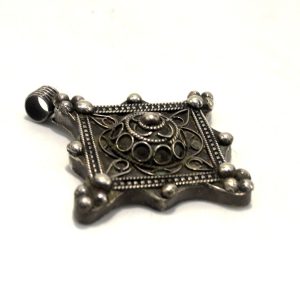 Berber Tuareg Silver Cross Pendant Necklace with Geometric Artisan Design