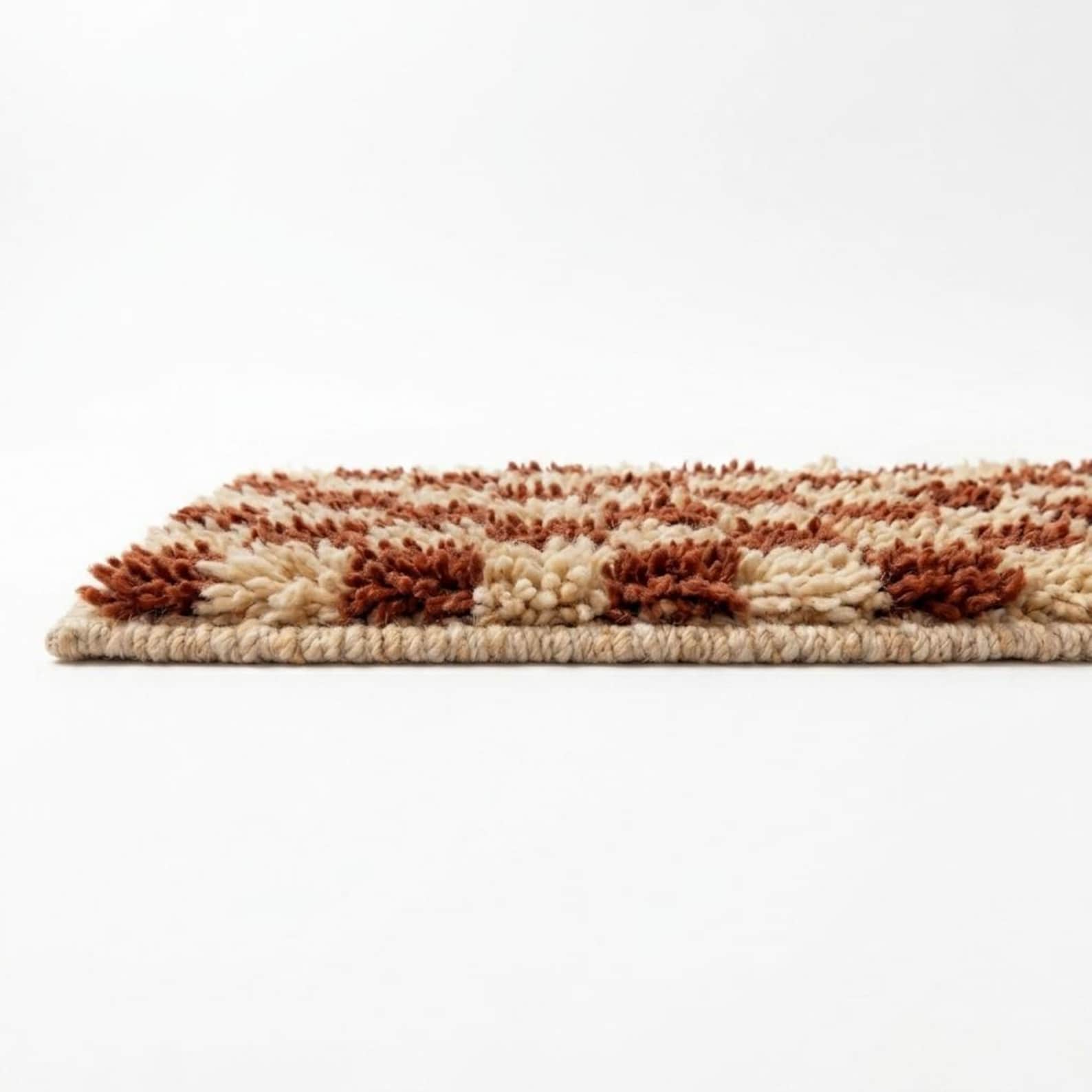 Handwoven Berber Wool Stair Tread Rug Rust Cream Checkerboard