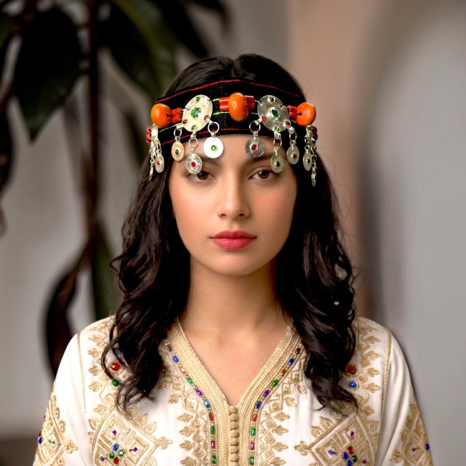 Amazigh Berber Silver Plated Headband with Dangle Jewelry Details