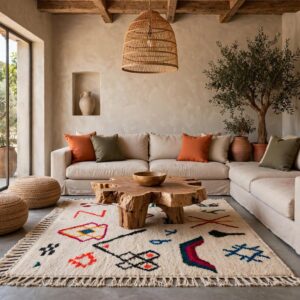 Azilal Berber Amazighs Symboles Variés Fond Crème Rug Yamiriam