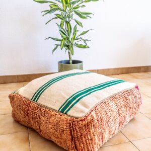 Amazigh Tamort Up-cycled Kilim Pouf Floor Wool Decor