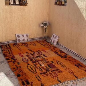 Amazigh Berber Orange Wool Rug Handmade Bohemian Geometric Design