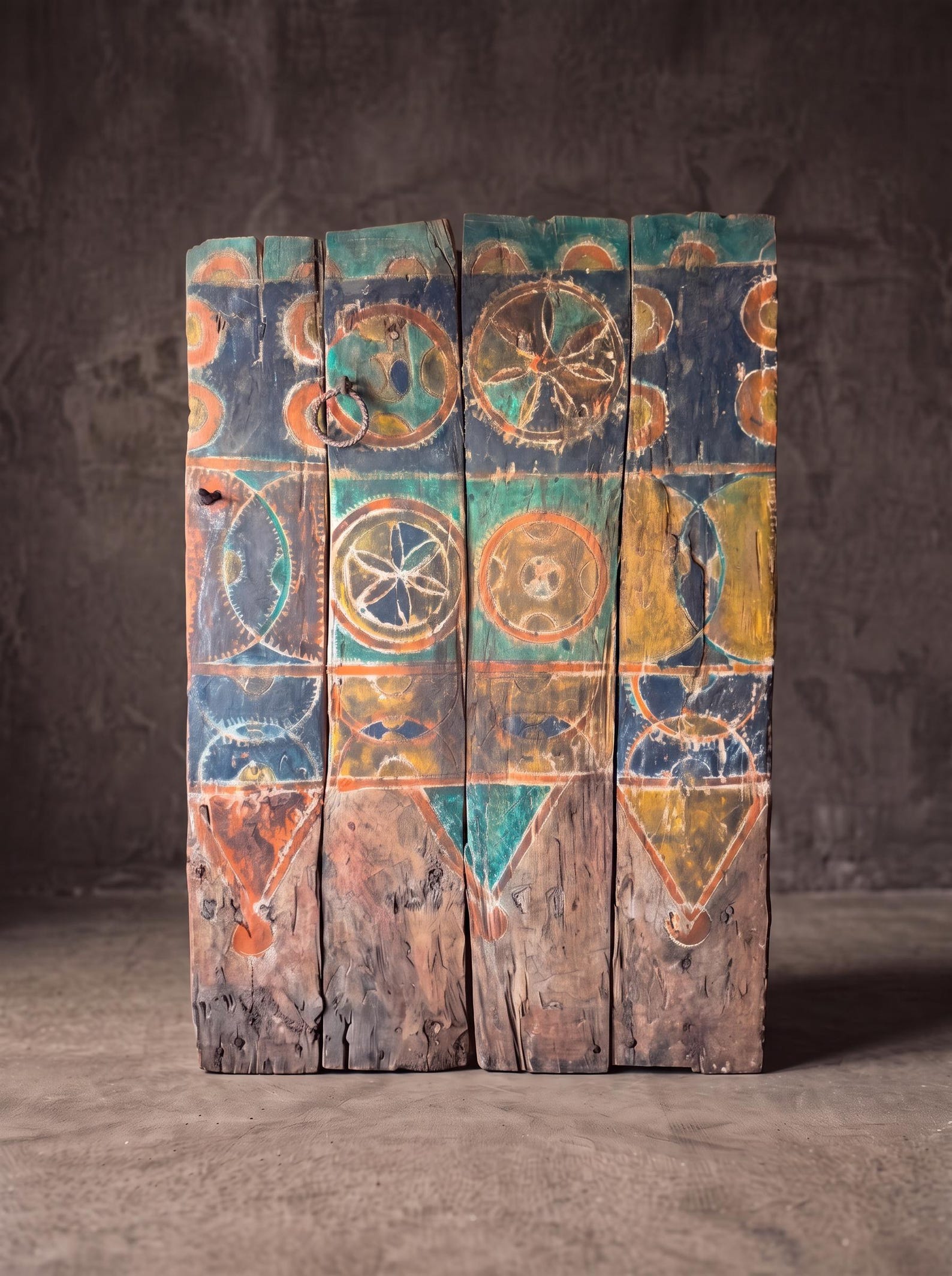 Berber Polychrome Painted Panel Ouarzazate One of a Kind Wall Art