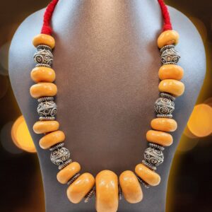 Handmade Amazigh Resin Stainless Steel Beaded Tribal Necklace