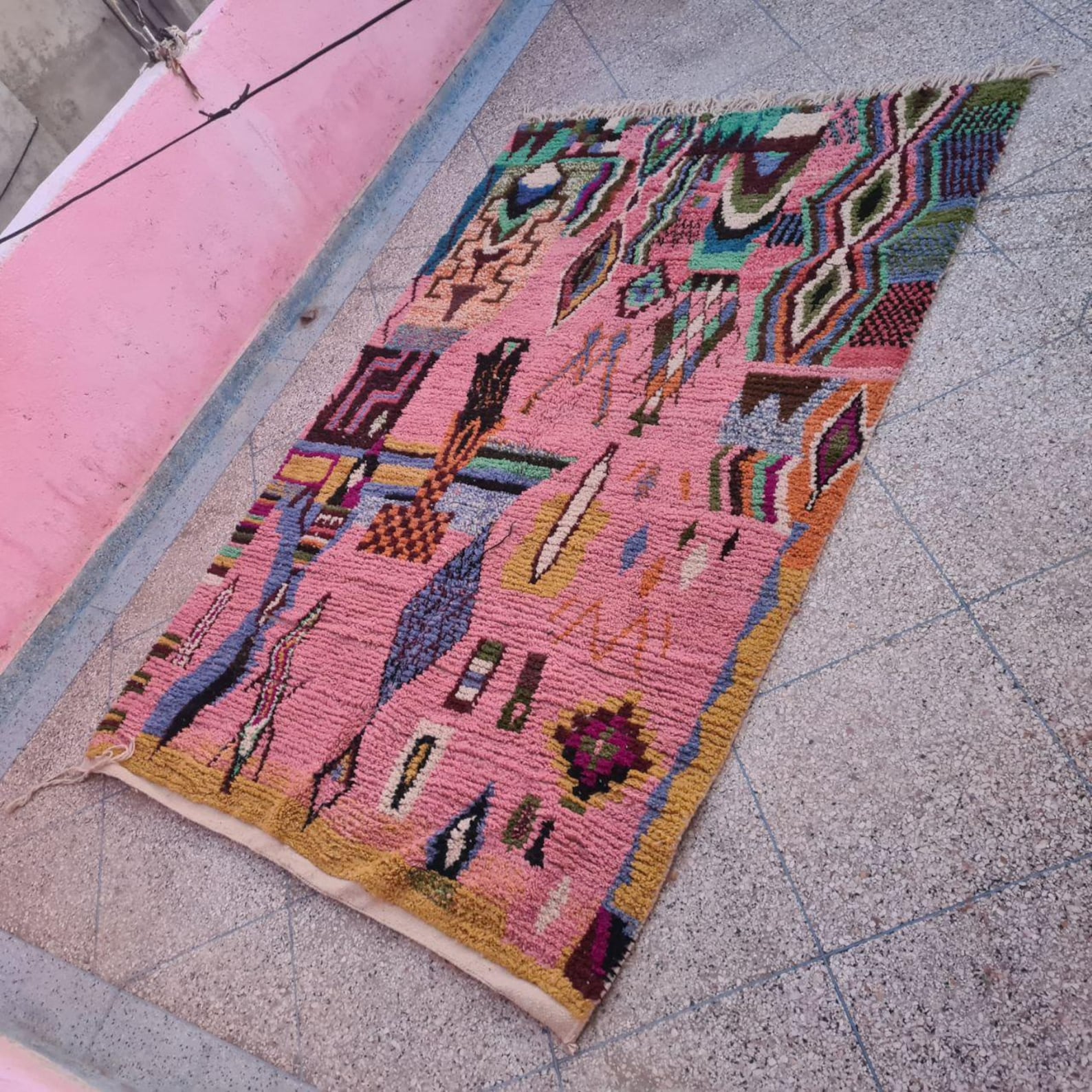 Berber Boujaad Handmade Wool Rug Pink Tribal Decor