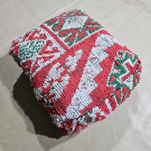 Berber Boucherouite Vintage Wool Pouf Red Floor Decor