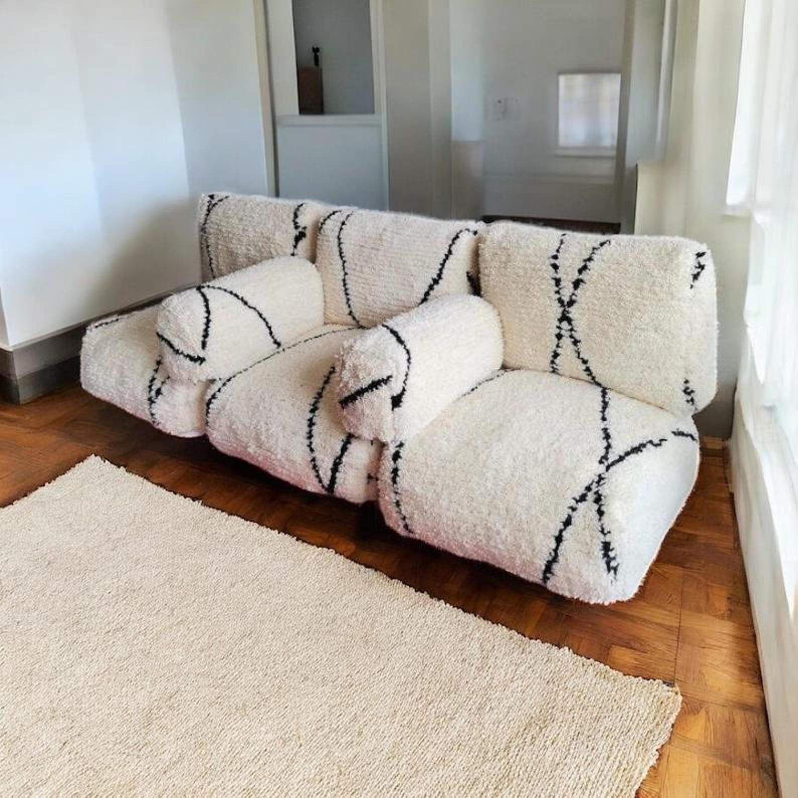 Berber White Black Stripe Floor Sofa Inspired Rug