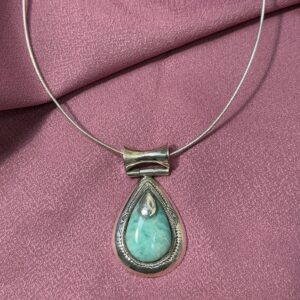 Berber Tuareg Silver Amazonite Pendant Necklace with Amazigh Style